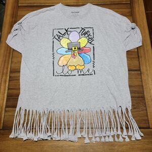 Gildan Grey Tee  w/ Fringe Thanksgiving "Talk Turkey" - Size XL